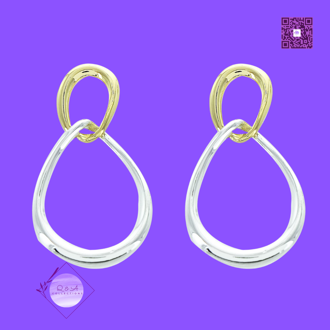 Two Tone Teardrop Link Earrings