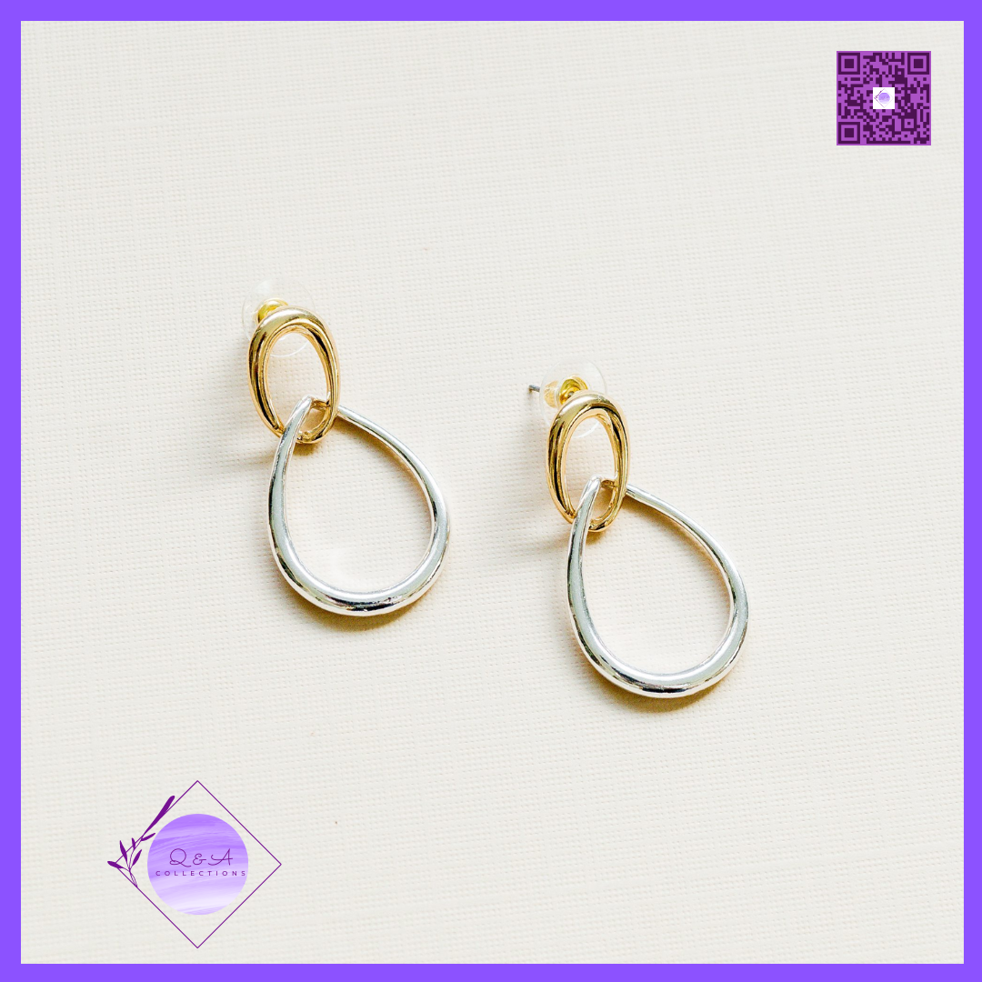 Two Tone Teardrop Link Earrings