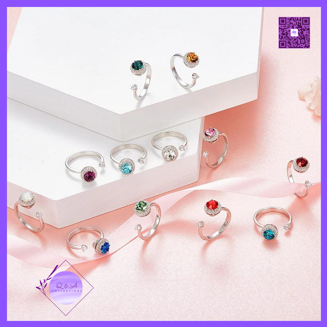 Rotatable Rings with Shining Birthstone Crystals