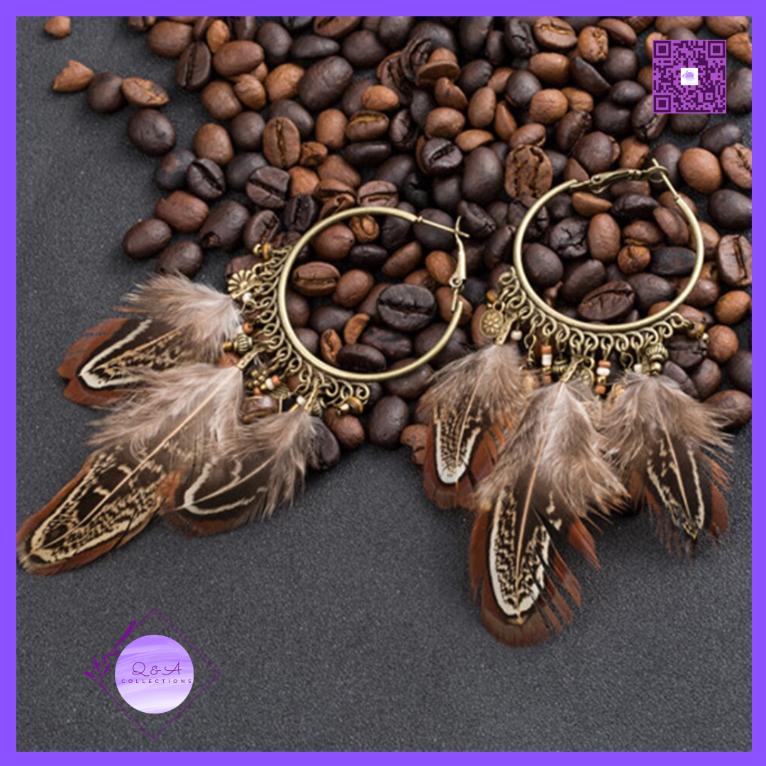 Boho Feather Tassel Pendant Earrings