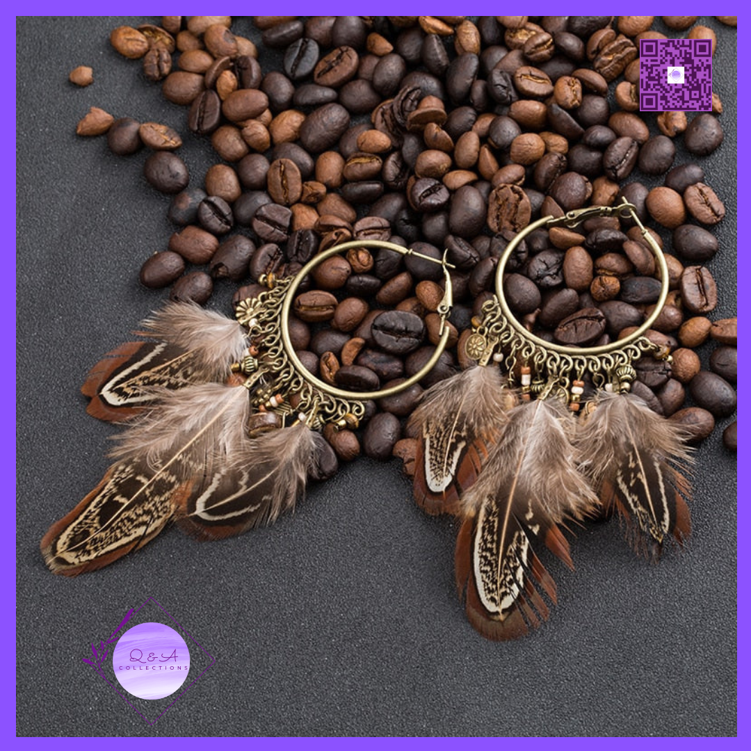 Boho Feather Tassel Pendant Earrings