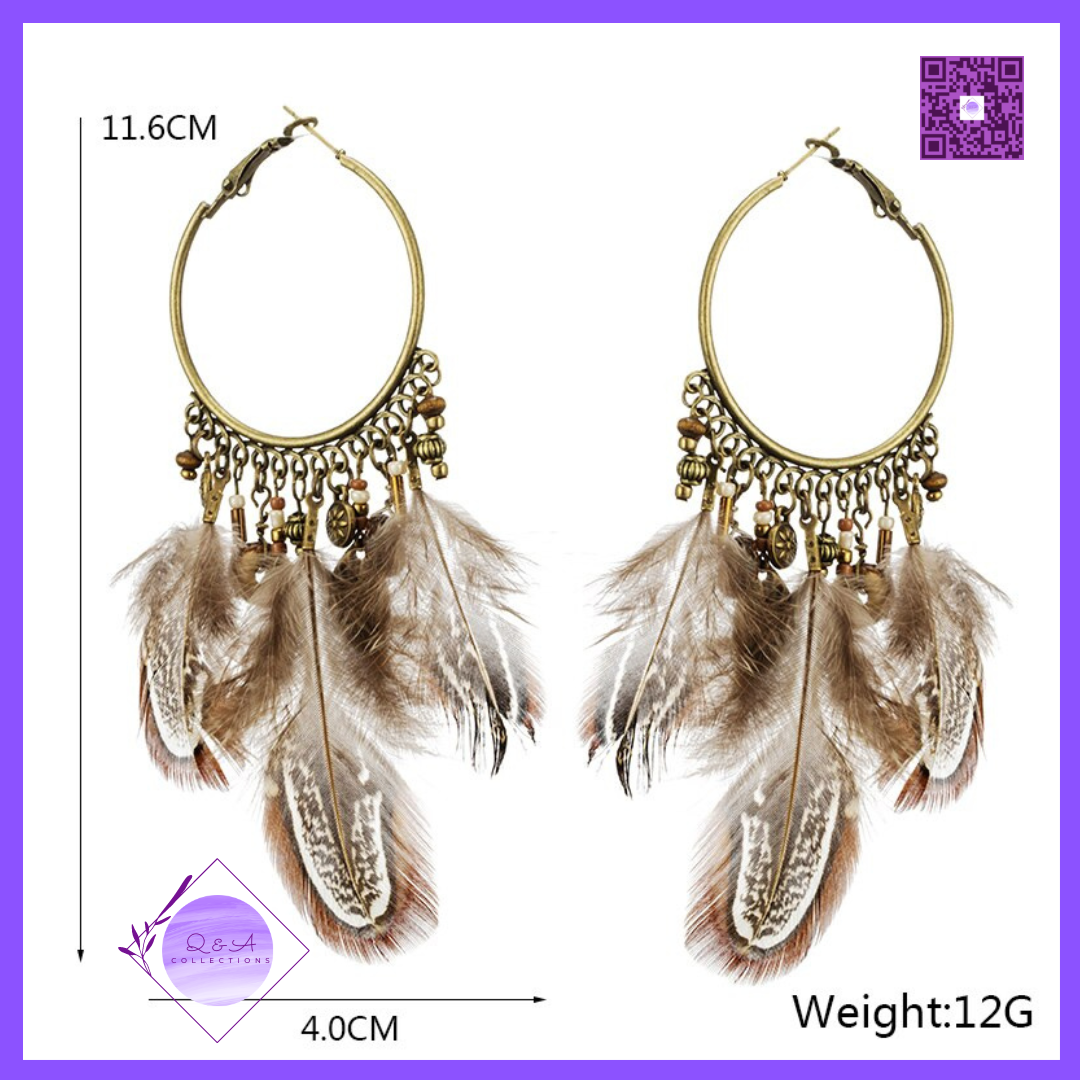 Boho Feather Tassel Pendant Earrings