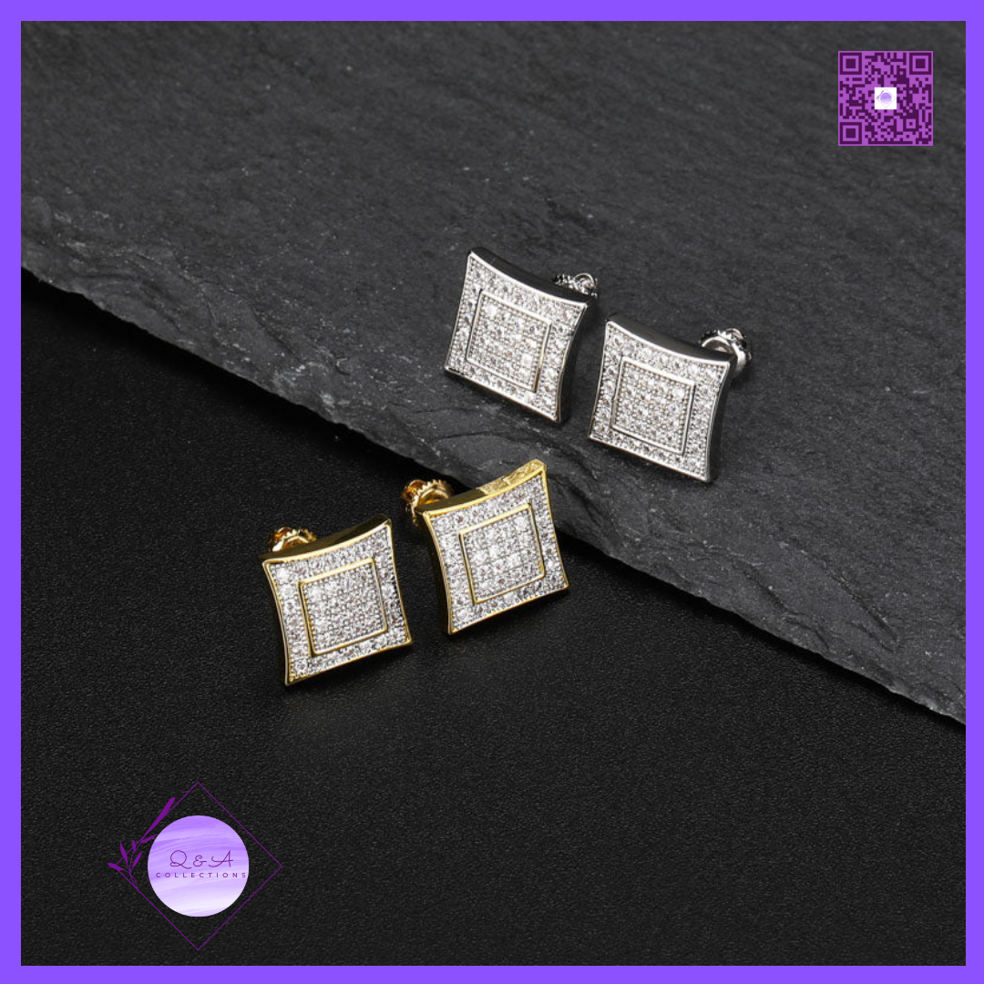 Iced Cubic Square Shape Stud Earrings