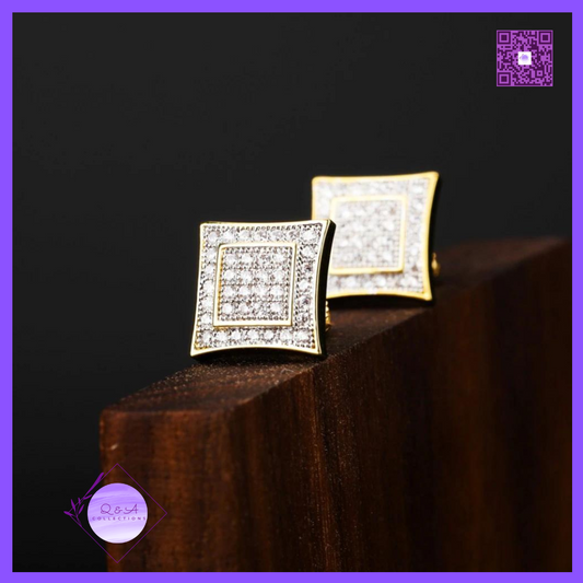 Iced Cubic Square Shape Stud Earrings