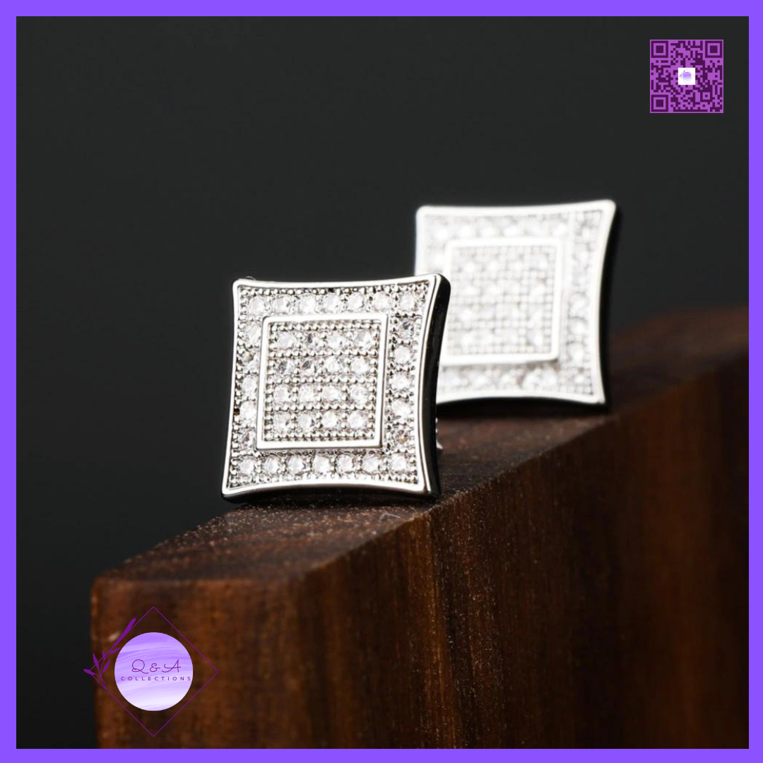 Iced Cubic Square Shape Stud Earrings