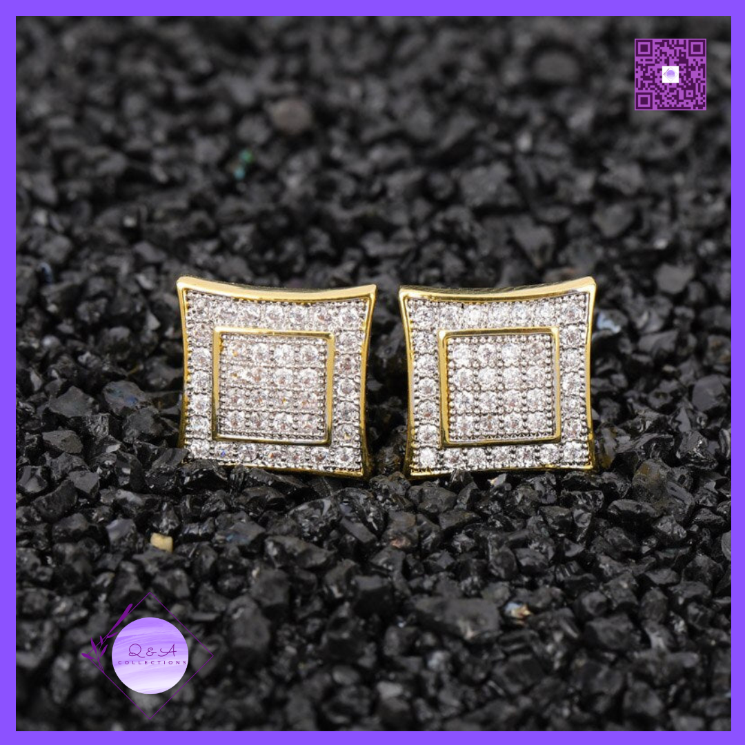 Iced Cubic Square Shape Stud Earrings