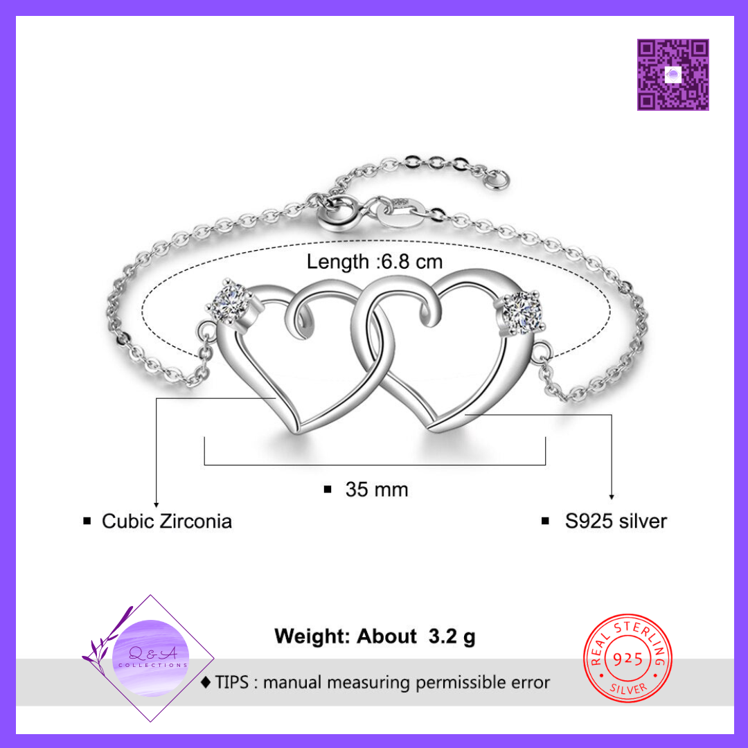 925 Sterling Silver Intertwined Heart Bracelets