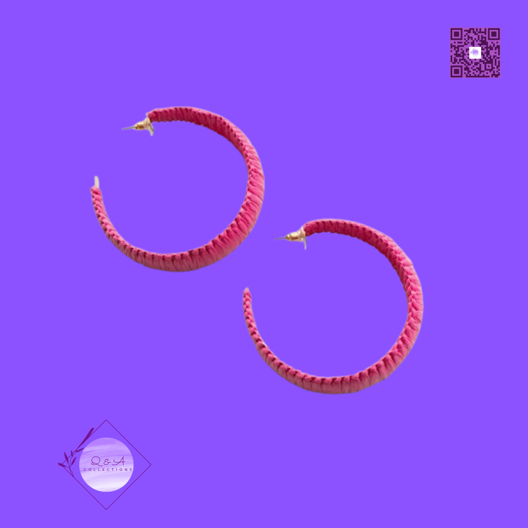 Pink Raffia Wrapped Hoop Earrings