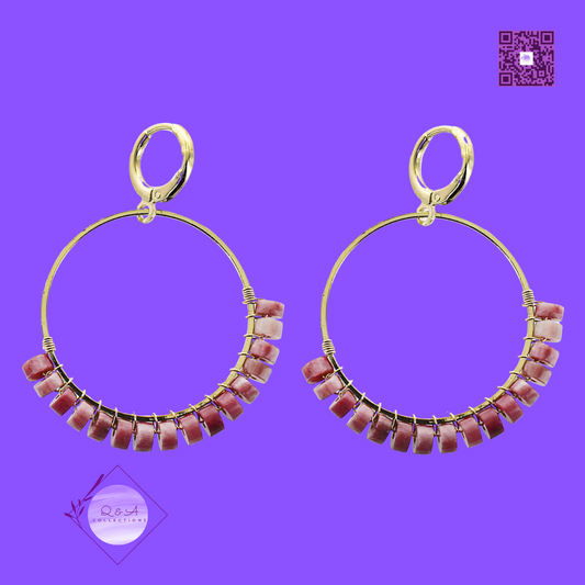 Pink Stone Lined Circle Earrings