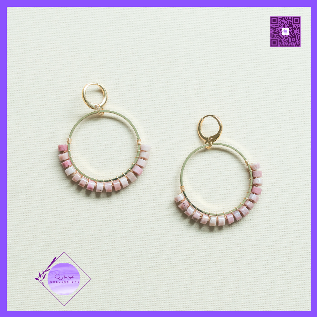 Pink Stone Lined Circle Earrings